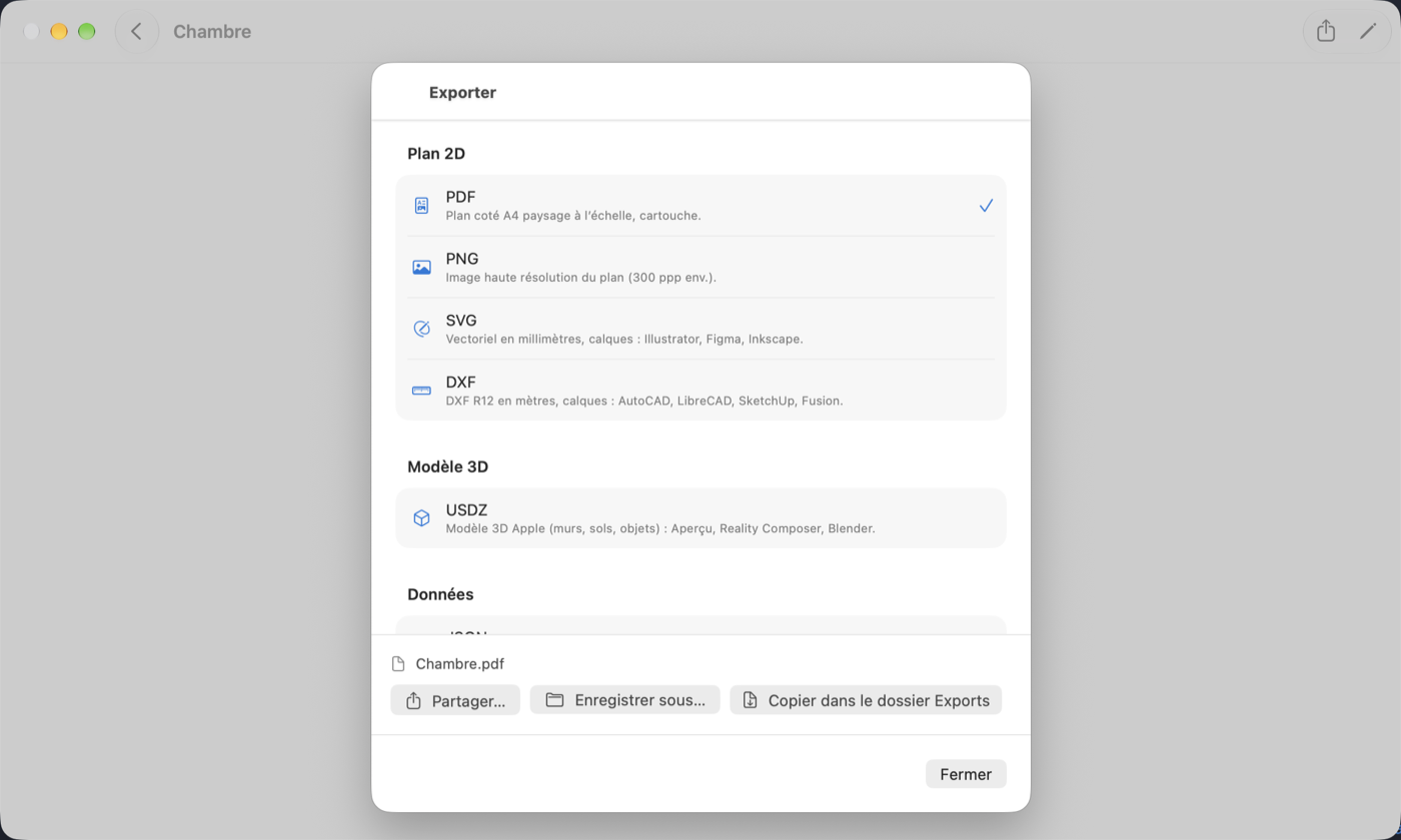 Export sheet on the Mac