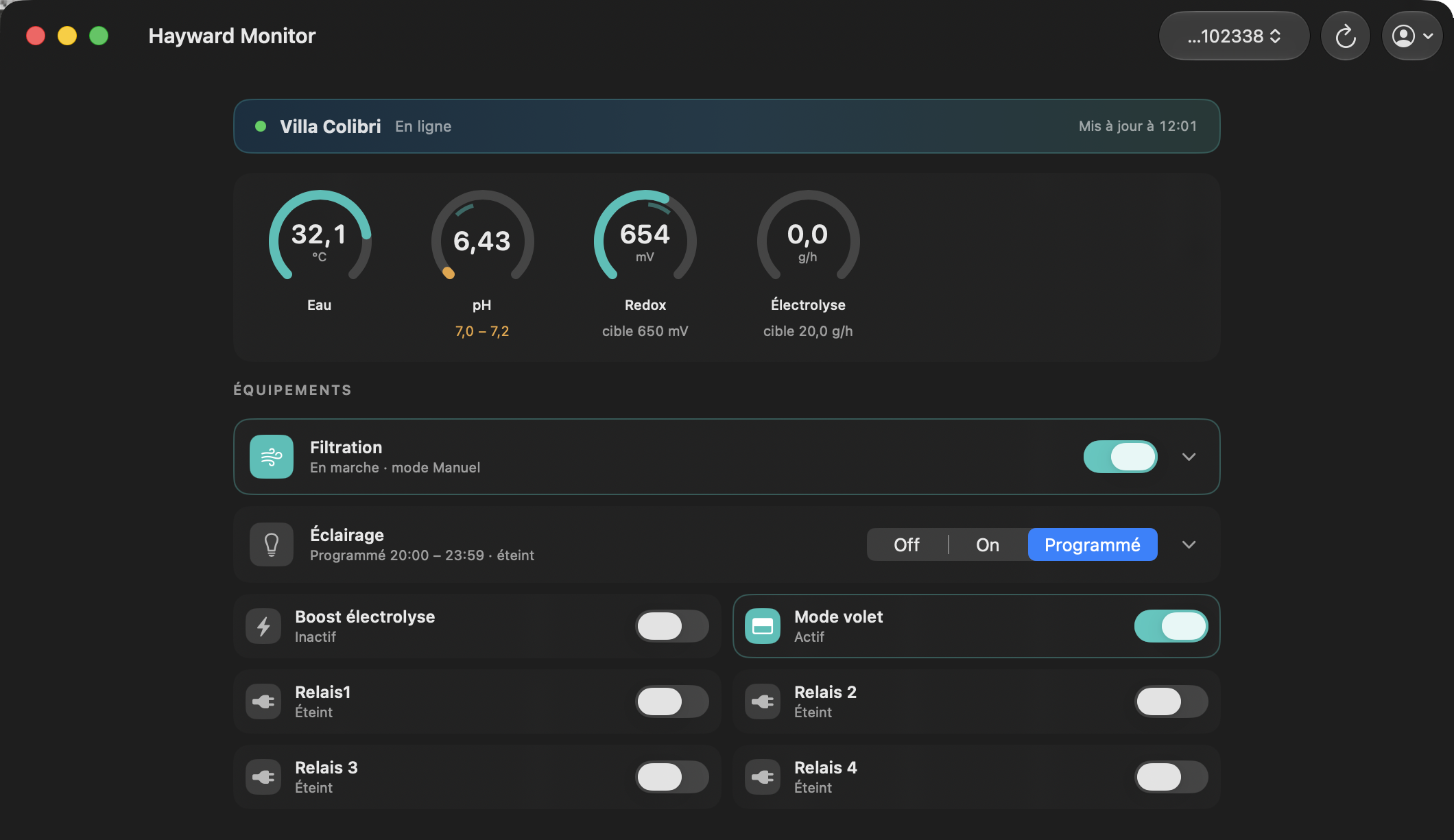 Hayward Monitor dashboard
