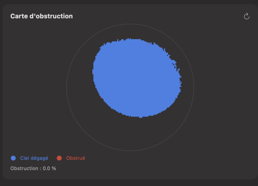 Close-up of the StarlinkInfos obstruction map, a blue disc showing clear sky